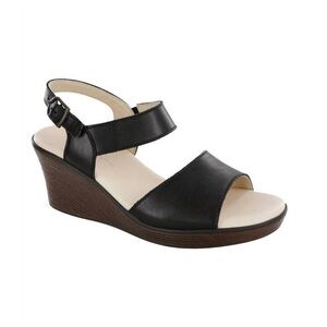 NEW SAS Heather Sandal Leather Made in USA - 9 N in Black Strappy Wedge
